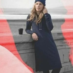 Betabrand Weekender Hoodie Dress Navy